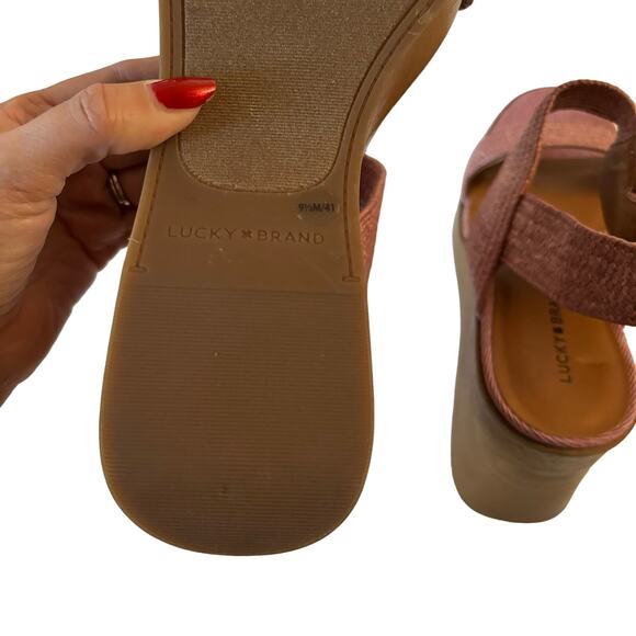Lucky Brand Delukah Pink Slingback Weave Straps Platform Wedge Sandals Size 9.5 - Picture 6 of 7